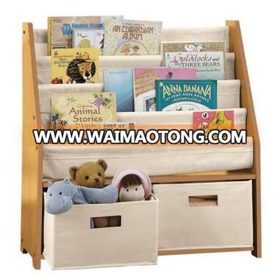 Kids Toy Sling Book Rack Display Shelf Organizer Children Bookshelf with 2 Bins, 5 Tiers