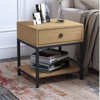 Bedroom metal frame wooden bedside table nightstand with shelf