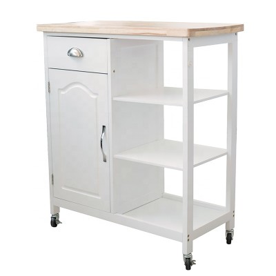 Pine Wood Moving Furniture Kitchen Trolley Wooden with shelf