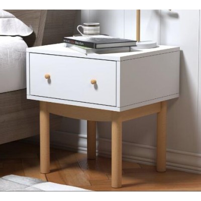 White End Side Table Nightstand with Storage Drawer Solid Wood Legs Living Room Furniture