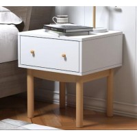 White End Side Table Nightstand with Storage Drawer Solid Wood Legs Living Room Furniture