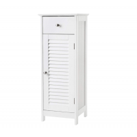 Bathroom Floor Cabinet Storage Organizer Set with Drawer and Single Shutter Door Wooden White