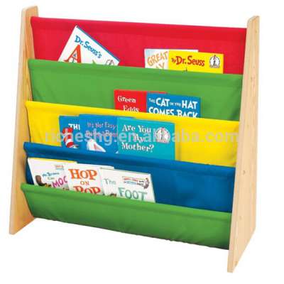 4 tier Kids' Book display Rack wooden bookcase with nylon fabric pockets kids bookcase