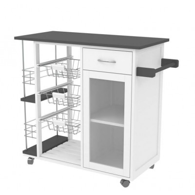 Pine wood kitchen trolley with PVC top