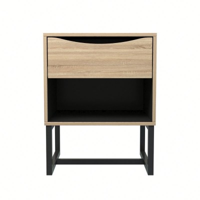 Corner Cheap Bedroom MDF Wood Black Metal Frame Modern Nightstand