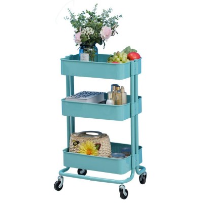 Metal Rolling Utility Kitchen Storage Trolley Cart  With Adjustable Shelf