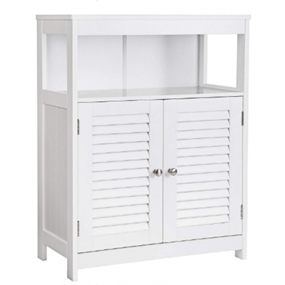 Floor Free Standing White Wood Bathroom Storage Cabinet With Adjustable Shelf