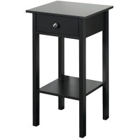 Small And Practical With Compartments Modern Black Solid Wood Bedside Tables Nightstand