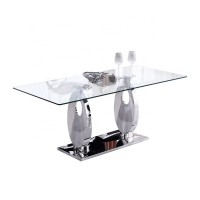 Modern living room stainless steel designs glass dining table set 6 chairs